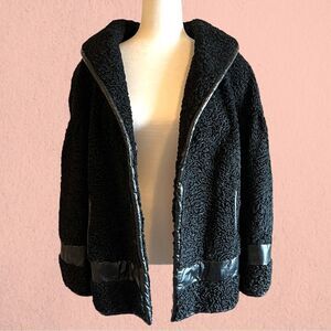 Vintage 1960s Hudson Bay black Persian lamb wool coat leather accents